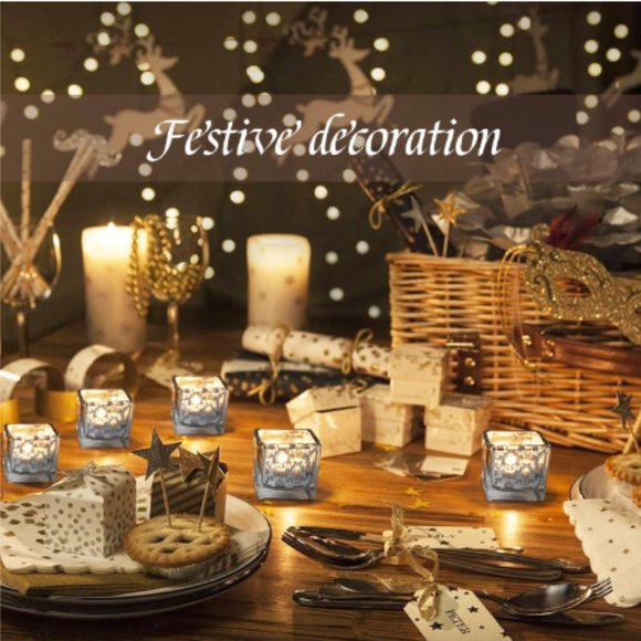 Set of 12 - Square Silver Mercury Glass Tea Light / Votive Candle Holders - Picture 3 of 13